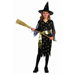 Guld Heks kostume 140 cm fra RIO til halloween og fastelavn.