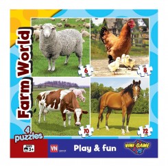 4 i 1 Farm World puslespil med bondegårdsmotiver til børn.