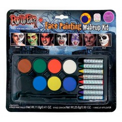 Ansigtsmakeup med 8 farvestifter til udklædning, fastelavn og Halloween.