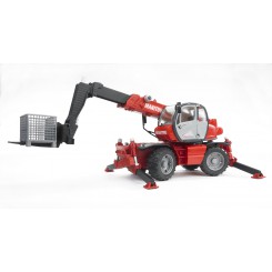 Bruder 02129 Manitou MRT 2150 teleskoplæsser i skala 1:16 med udtrækkelig teleskoparm og tilbehør.