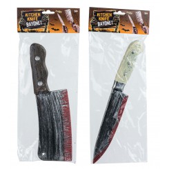 Zombie kniv eller kødøkse med blod i 2 assorterede varianter til Halloween og udklædning.