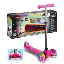 California 3-hjulet pink løbehjul med flex styring og LED-lys i hjulen
