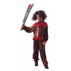 RIO Creepy Klovn kostume i str. 140 cm – uhyggelig klovneudklædning til Halloween og fastelavn.