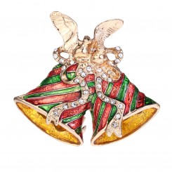 Broche med gyldne juleklokker – en elegant juledekoration til tøjet.