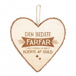 Træhjerte med teksten "Farfar" – en personlig gaveidé.