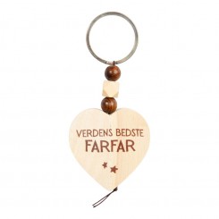 Træhjerte nøglering med teksten "Farfar" – en personlig gaveidé.