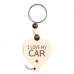 I LOVE MY CAR træhjerte med lommering – sjov lille gave til bilentusiasten.