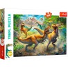 Trefl Fighting Tyrannosaurs puslespil med 160 brikker og actionfyldt motiv af kæmpende dinosaurer.