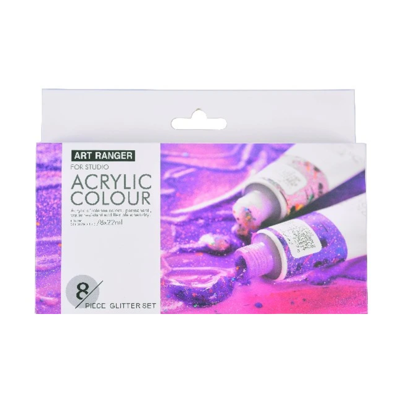 Art Ranger Akrylmaling sæt 8stk. 22ml glitter farver