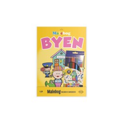 Malebog med bytema inkl. 12 farveblyanter.