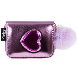 Tinka Wallet rosa pung med dekorativt rosa hjerte.