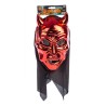 Djævlemaske med horn og hætte til uhyggelig Halloween udklædning, fastelavn og temafester.