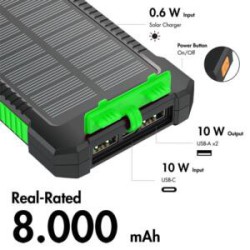 SOLCELLE POWEBANK 8000MAH GRØN/SORT