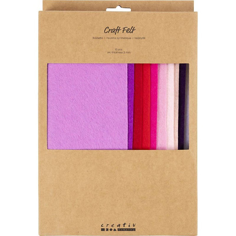 HOBBYFILT A4 10 ARK 210 x 297 MM 2 MM TYK LILLA/PINK 45526