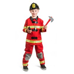Brandmandsdragt i str. 120 med jakke og bukser til rolleleg og udklædning.
