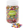 Farverige små træperler til kreative hobbyprojekter.