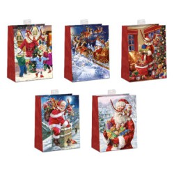 Julegaveposer med julemandsmotiver i assorterede designs.