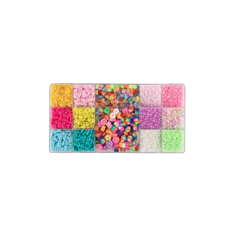 Smykkesæt m glass, blomster og smiley perler.