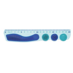 Splintfri sanselineal 20 cm med fleksibelt design og taktile sansefelter.