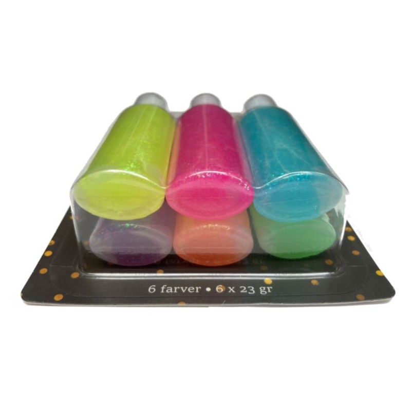 Glitterlim Pastelfarver 6x23 g | Kreativ Hobbylim | Bakkeleg