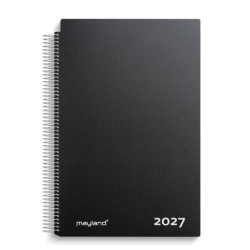 A4 aftalekalender 2027 med dagligt layout og sort omslag i PP-plast.