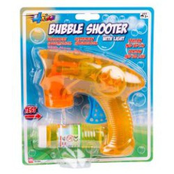 4-KIDS batteridrevet Bubble Gun med LED-lys, friktion og medfølgende flaske med sæbeboblevand.