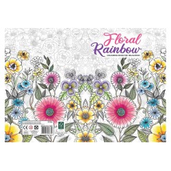 Floral Rainbow malebog i A4-format med 32 sider og dekorative blomstermotiver til kreativ farvelægning.