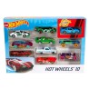Hot Wheels Basics 10-Pack med 10 forskellige legetøjsbiler i skala 1:64 med flotte detaljer og dekorationer.