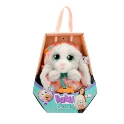 Baby Paws Bunny 24 cm – blød interaktiv kanin med sut og svøb, der lukker øjnene og laver sovelyde, når den får sutten.