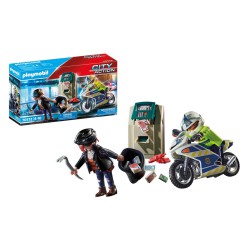 PLAYMOBIL Bank Robber Chase med politibetjent på motorcykel og bankrøver til spændende politiaktioner og fantasifuld rolleleg.