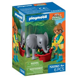 PLAYMOBIL Zoo Baby Elephant and Zookeeper med elefantunge, dyrepasser, banan, græs og kurv til fantasifuld leg.