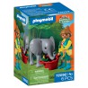 PLAYMOBIL Zoo Baby Elephant and Zookeeper med elefantunge, dyrepasser, banan, græs og kurv til fantasifuld leg.