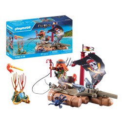 PLAYMOBIL Pirate Raft with Treasure – piratflåde med skat, drejelig ballista og selvlysende kranie til spændende sørøvereventyr.