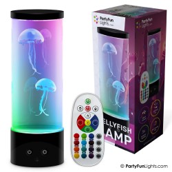 Party Funlight Jellyfish Lamp 30 cm med 2 svømmende vandmænd, farveskiftende LED-lys og fjernbetjening.