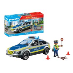 PLAYMOBIL Police Patrol Car politibil med blinkende lys, sirener, aftageligt tag, trafikkegler og politiudstyr.