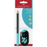 Faber-Castell Jumbo Grip Two Tone HB grafitblyant i sort og turkis med dobbelt blyantspidser og ergonomisk Soft-Grip-zone.