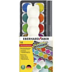 Eberhard Faber vandfarver i palette med 12 assorterede farver til maling, skole og kreative hobbyprojekter.
