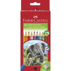 Faber-Castell Classic Colour Jumbo farveblyanter, sæt med 10 farver og Elephant blyantspidser.