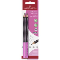 Faber-Castell Jumbo Grip Two Tone HB grafitblyanter, 2 stk. med ergonomisk trekantet form og Soft-Grip-zone i pink