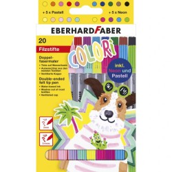 Eberhard Faber dobbelt-tusser, 20 stk. i assorterede farver med både tyk og tynd spids til tegning og farvelægning.