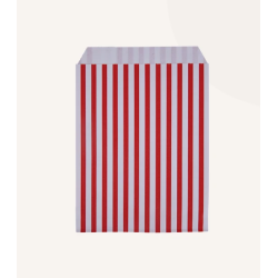 Hvide og røde slikposer i FSC-certificeret papir, størrelse 130 x 180 mm. Pakke med 10 stk.