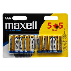 Maxell AAA LR03 alkaline batterier i praktisk 10-pak.
