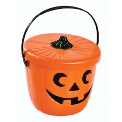 Stor Halloween græskarbøtte med låg til indsamling af slik og trick or treat.